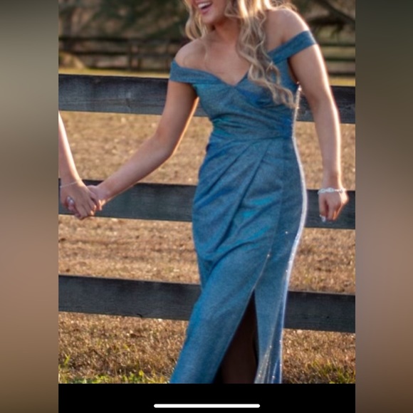 gorgeous formal dress, blue/silver/teal sparkles - Picture 3 of 3